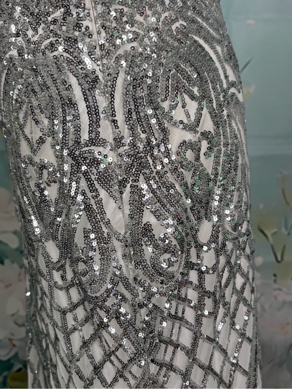 Camille La Vie Silver Sequin Geometric Art Deco Mermaid Maxi Skirt Size 6 - Picture 7 of 17
